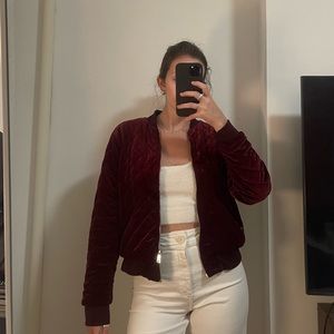 Burgundy Red Velvet Quilted Puffy Soft Bomber Ralph Lauren